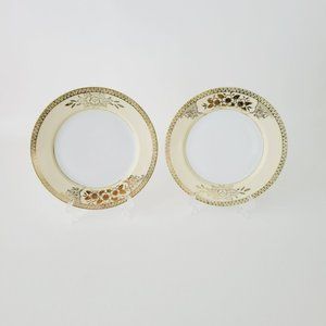 Vintage Floral Chikaramachi Gold & Cream Embossed Hand-Painted Salad Plates(2)